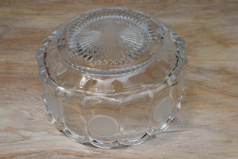 photo of large heavy crystal clear coin glass bowl, 1970s vintage Fostoria made for Avon #3