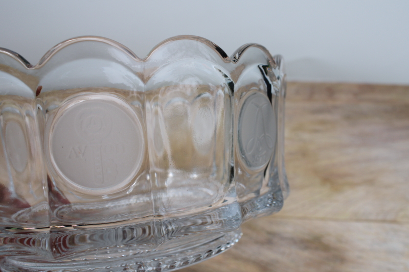 photo of large heavy crystal clear coin glass bowl, 1970s vintage Fostoria made for Avon #5