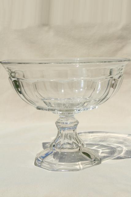 photo of large heavy glass compote bowl, antique vintage colonial panel pattern pressed glass  #1