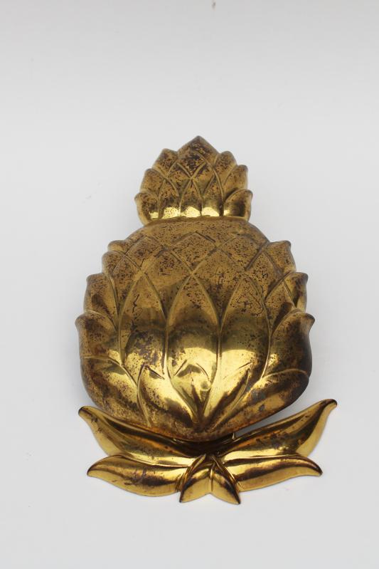 photo of large heavy vintage solid brass door knocker 8 inches long, pineapple symbol of welcome #2