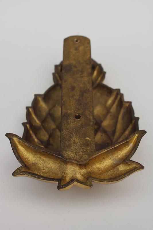 photo of large heavy vintage solid brass door knocker 8 inches long, pineapple symbol of welcome #6