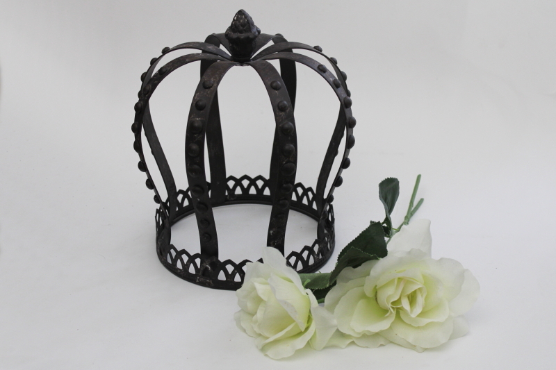 photo of large iron crown, French country shabby vintage style, antique distressed metal decor #1