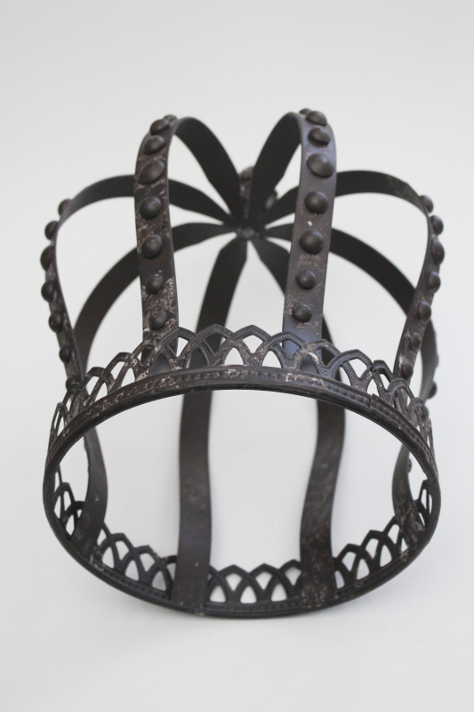 photo of large iron crown, French country shabby vintage style, antique distressed metal decor #5