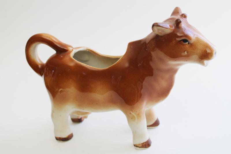 photo of large jersey cow cream pitcher, vintage hand painted Japan ceramic cow creamer #4