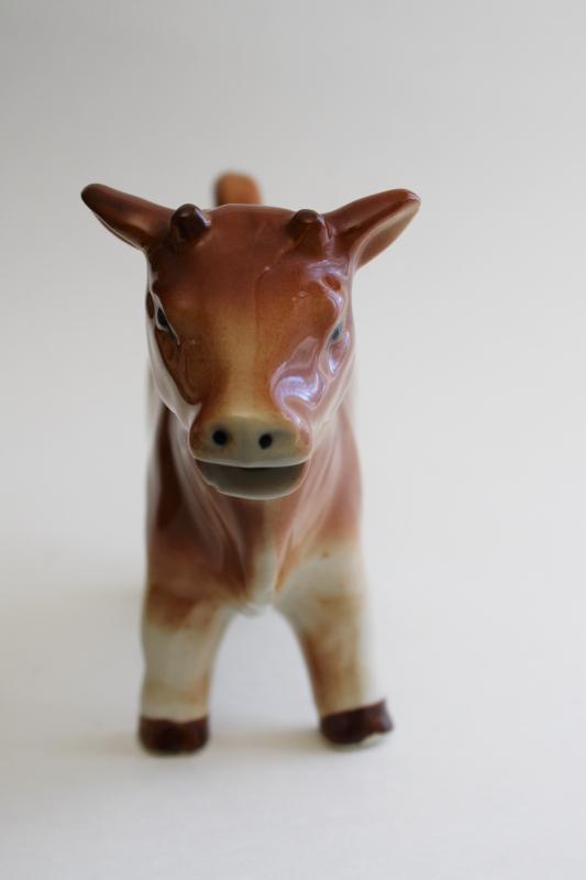 photo of large jersey cow cream pitcher, vintage hand painted Japan ceramic cow creamer #5