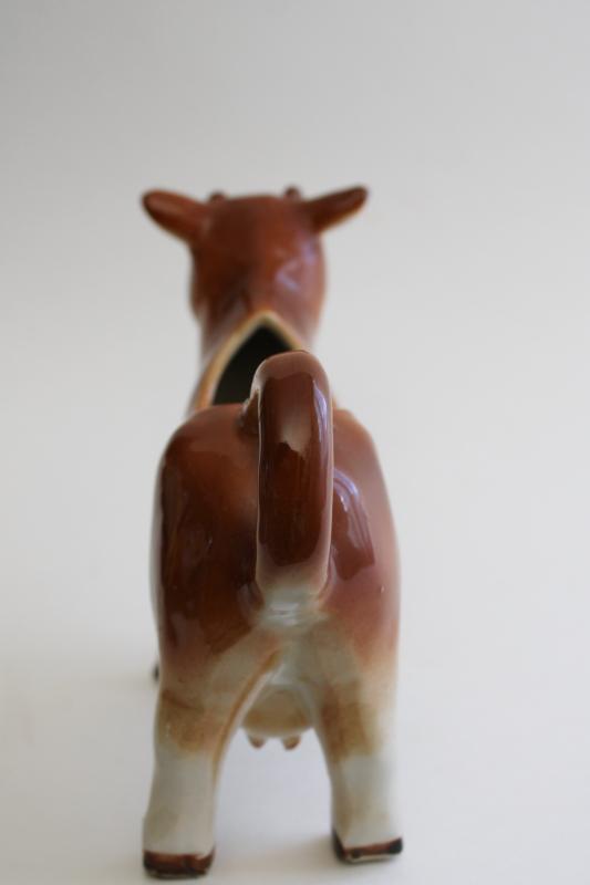 photo of large jersey cow cream pitcher, vintage hand painted Japan ceramic cow creamer #7