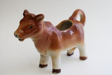 catalog photo of large jersey cow cream pitcher, vintage hand painted Japan ceramic cow creamer