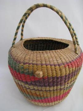 catalog photo of large knitting / needlework basket, vintage Mexico souvenir