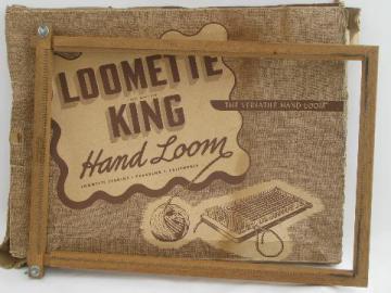 catalog photo of large lap / table weaving frame loom, vintage wood Loomette King in box