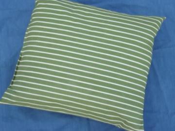 catalog photo of large lawn seat cushion, heavy fabric cover striped grass green and white