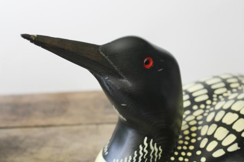 photo of large life-size vintage carved wood loon decoy numbered Ducks Unlimited Lac La Croix  #2