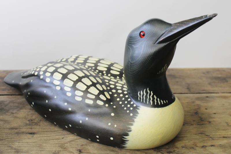 photo of large life-size vintage carved wood loon decoy numbered Ducks Unlimited Lac La Croix  #3