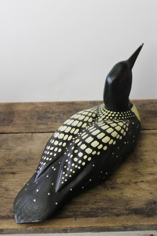 photo of large life-size vintage carved wood loon decoy numbered Ducks Unlimited Lac La Croix  #4