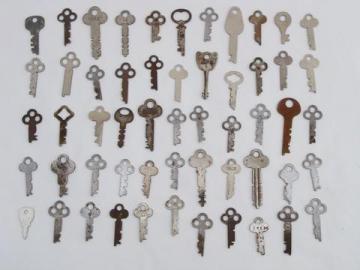 catalog photo of large lot 50+ assorted vintage keys for padlocks, cabinet/drawer locks #2