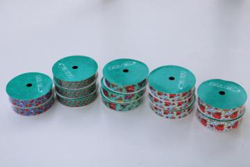 catalog photo of large lot Pioneer Woman floral print grosgrain ribbon, new full rolls different prints