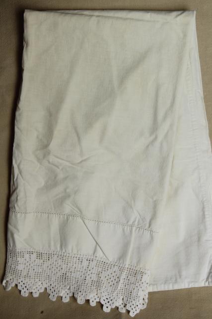 photo of large lot all white vintage embroidered cotton pillowcases w/ knitted lace & crochet #2