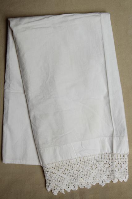 photo of large lot all white vintage embroidered cotton pillowcases w/ knitted lace & crochet #3