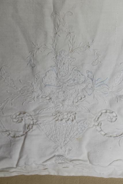 photo of large lot all white vintage embroidered cotton pillowcases w/ knitted lace & crochet #7