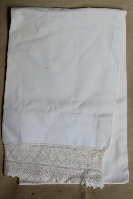 photo of large lot all white vintage embroidered cotton pillowcases w/ knitted lace & crochet #9