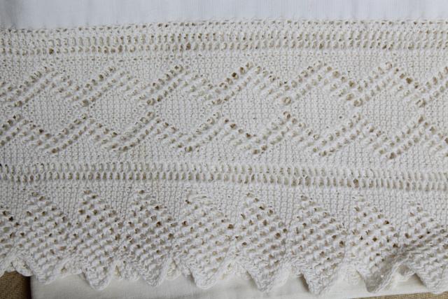 photo of large lot all white vintage embroidered cotton pillowcases w/ knitted lace & crochet #10