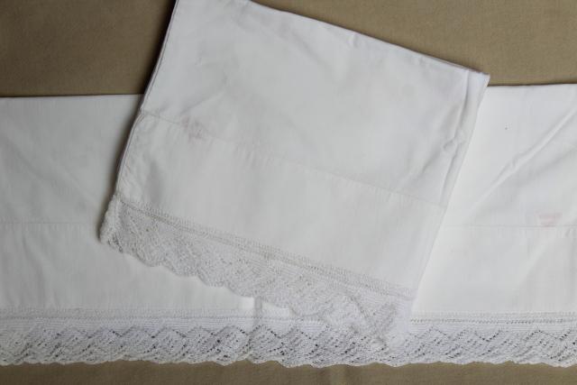 photo of large lot all white vintage embroidered cotton pillowcases w/ knitted lace & crochet #13