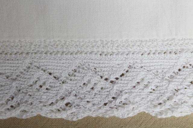 photo of large lot all white vintage embroidered cotton pillowcases w/ knitted lace & crochet #14