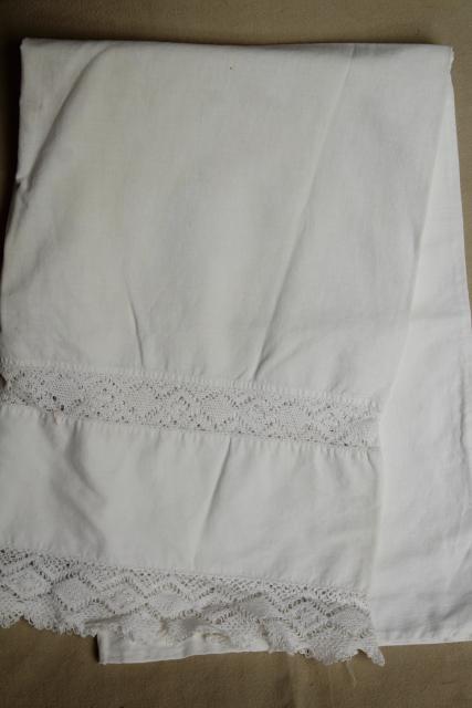 photo of large lot all white vintage embroidered cotton pillowcases w/ knitted lace & crochet #15