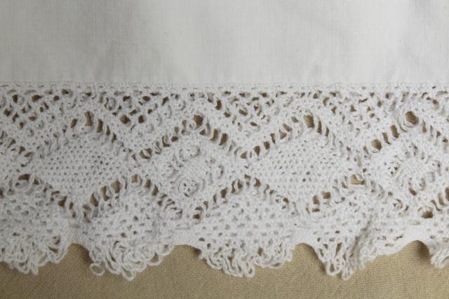 photo of large lot all white vintage embroidered cotton pillowcases w/ knitted lace & crochet #16