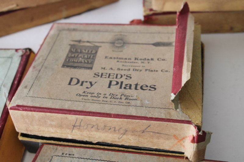 photo of large lot antique photographic supplies advertising boxes full of old glass plate photo negatives  #2