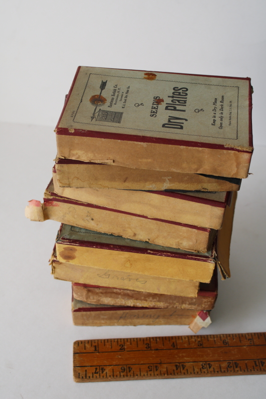 photo of large lot antique photographic supplies advertising boxes full of old glass plate photo negatives  #4