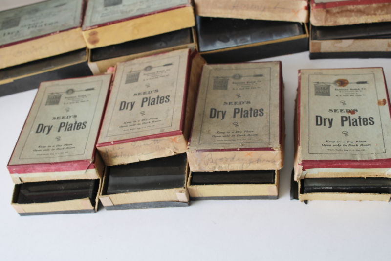 photo of large lot antique photographic supplies advertising boxes full of old glass plate photo negatives  #5