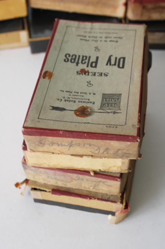 photo of large lot antique photographic supplies advertising boxes full of old glass plate photo negatives  #8