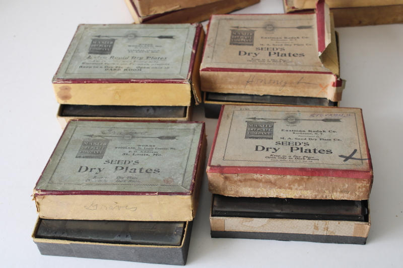 photo of large lot antique photographic supplies advertising boxes full of old glass plate photo negatives  #9