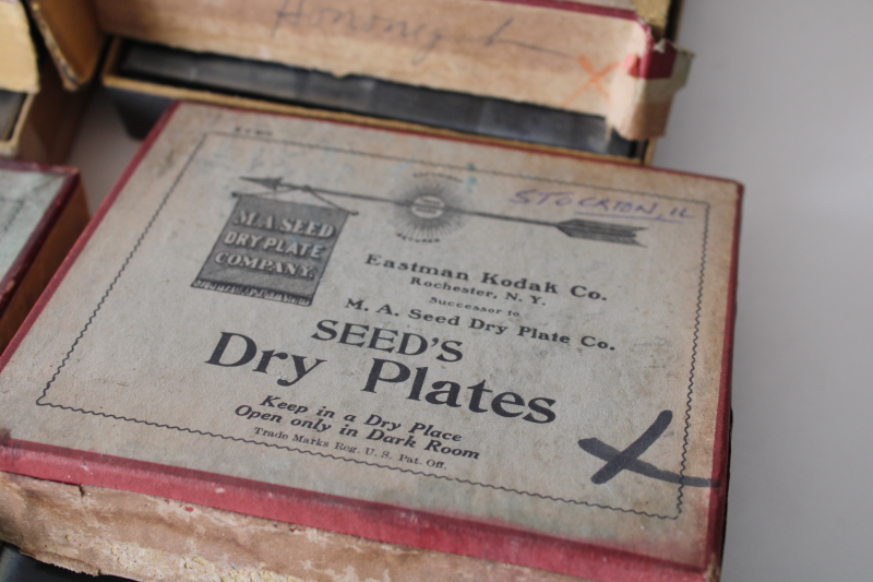 photo of large lot antique photographic supplies advertising boxes full of old glass plate photo negatives  #10