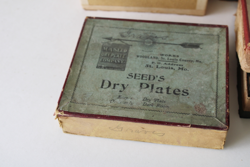photo of large lot antique photographic supplies advertising boxes full of old glass plate photo negatives  #11