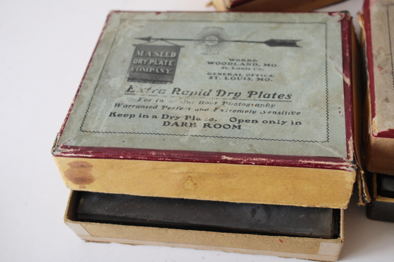 photo of large lot antique photographic supplies advertising boxes full of old glass plate photo negatives  #12