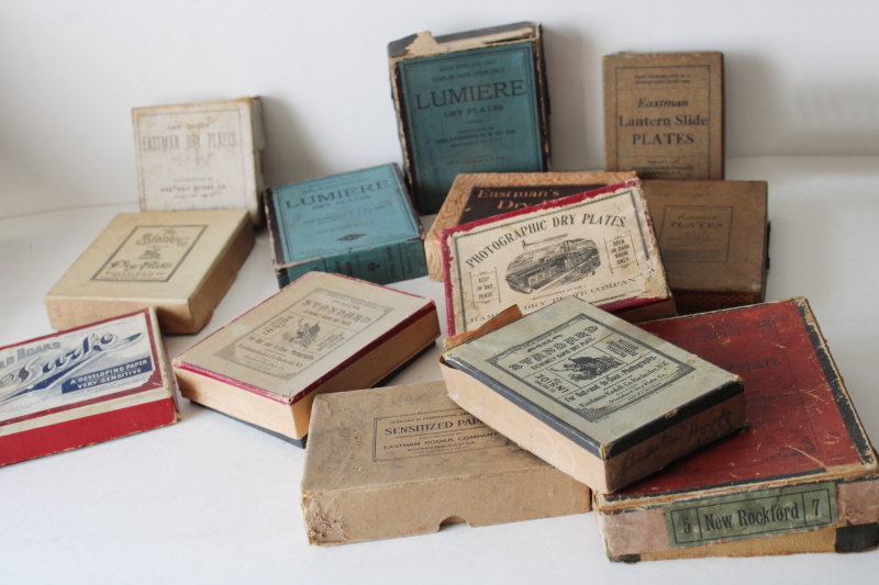 photo of large lot antique photographic supplies advertising boxes full of old glass plate photo negatives  #1
