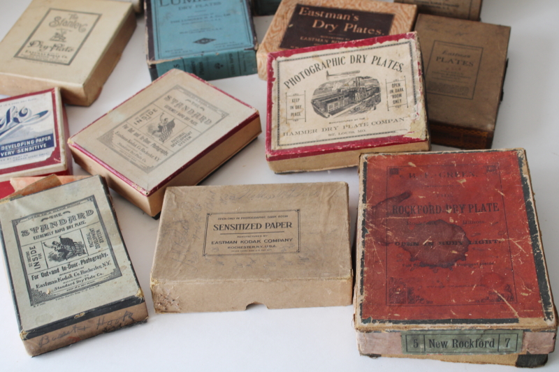 photo of large lot antique photographic supplies advertising boxes full of old glass plate photo negatives  #3