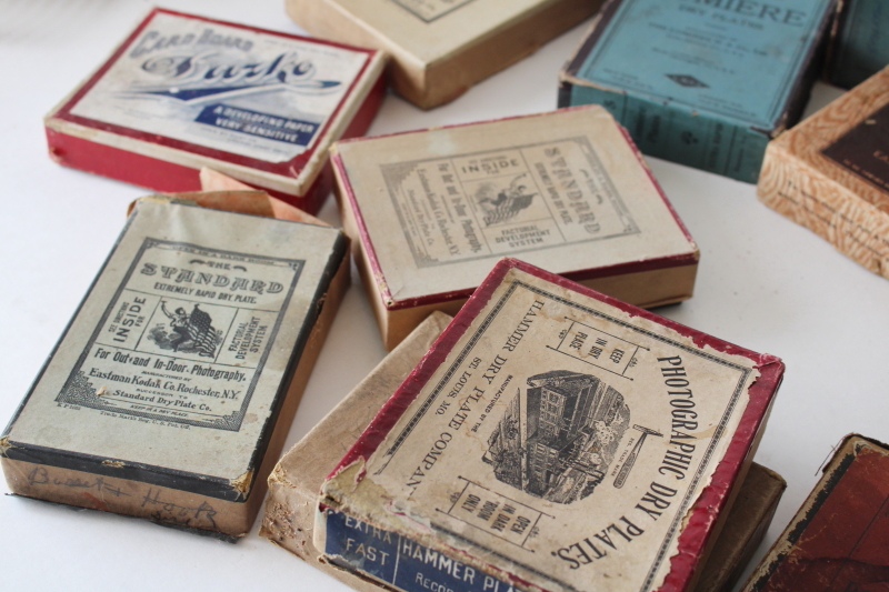 photo of large lot antique photographic supplies advertising boxes full of old glass plate photo negatives  #5