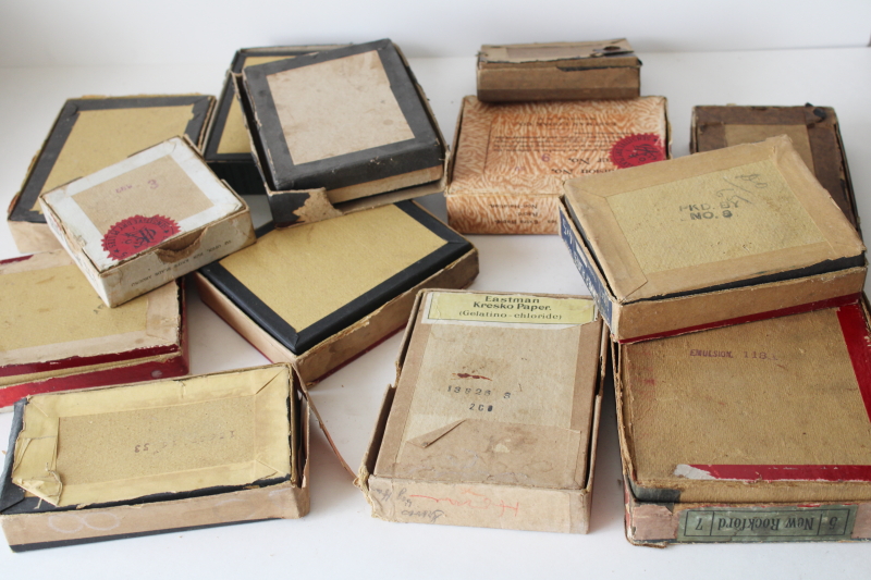 photo of large lot antique photographic supplies advertising boxes full of old glass plate photo negatives  #7