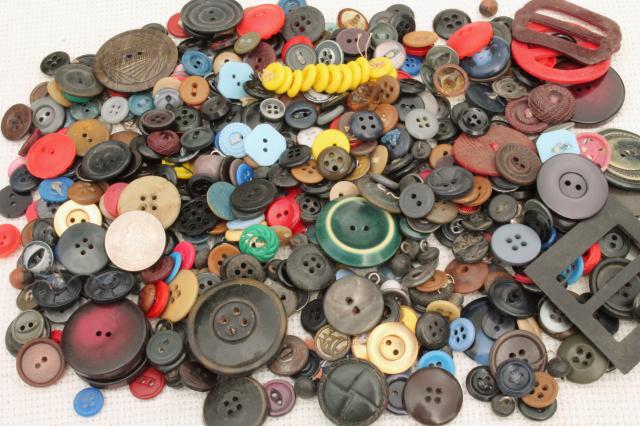 photo of large lot antique & vintage buttons, primitive old buttons from work shirts etc. #2