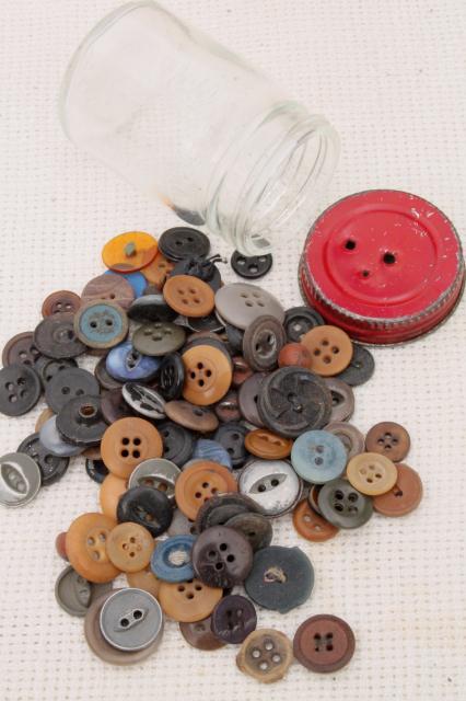 photo of large lot antique & vintage buttons, primitive old buttons from work shirts etc. #10