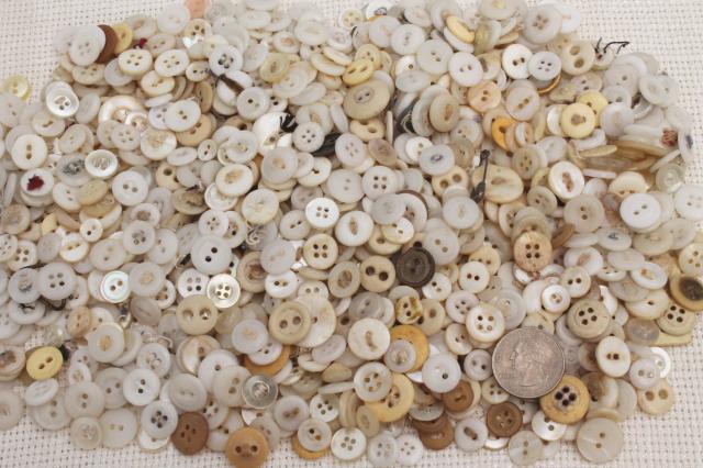 photo of large lot antique & vintage buttons, primitive old buttons from work shirts etc. #14