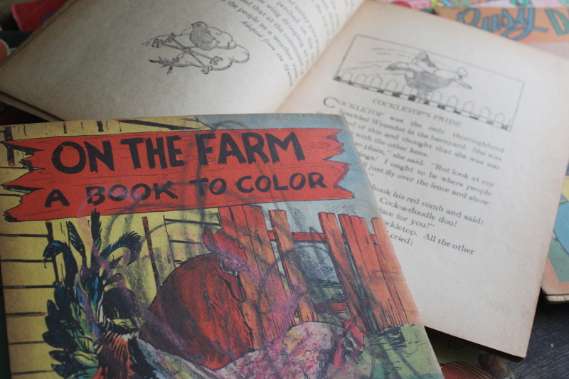 photo of large lot antique vintage coloring books & dot to dot picture books, colorful cover art  #2