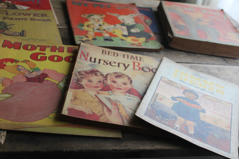 photo of large lot antique vintage coloring books & dot to dot picture books, colorful cover art  #3