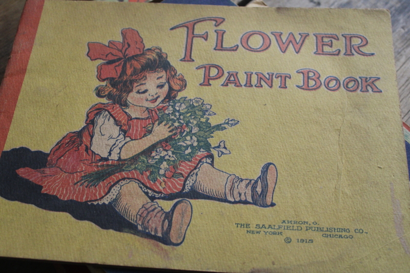 photo of large lot antique vintage coloring books & dot to dot picture books, colorful cover art  #7