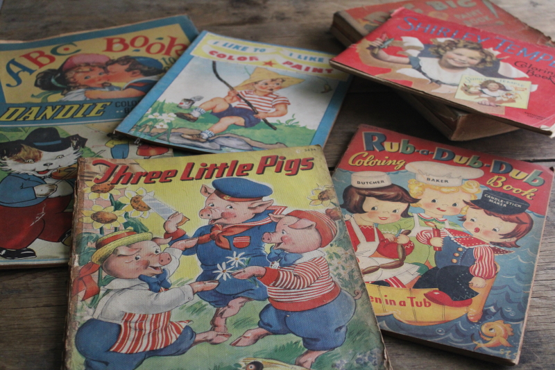 photo of large lot antique vintage coloring books & dot to dot picture books, colorful cover art  #8