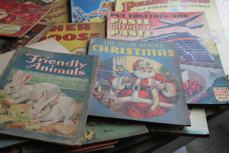 photo of large lot antique vintage coloring books & dot to dot picture books, colorful cover art  #10