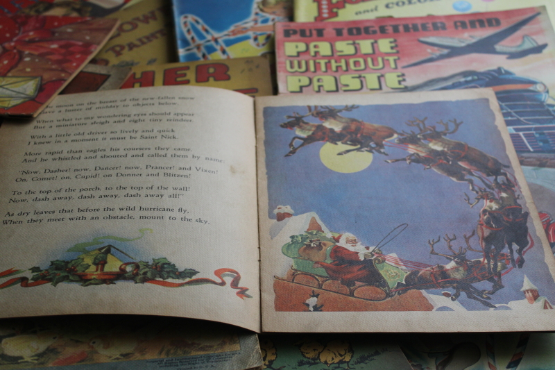 photo of large lot antique vintage coloring books & dot to dot picture books, colorful cover art  #11