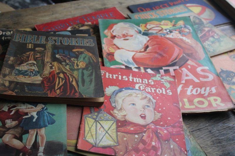 photo of large lot antique vintage coloring books & dot to dot picture books, colorful cover art  #15